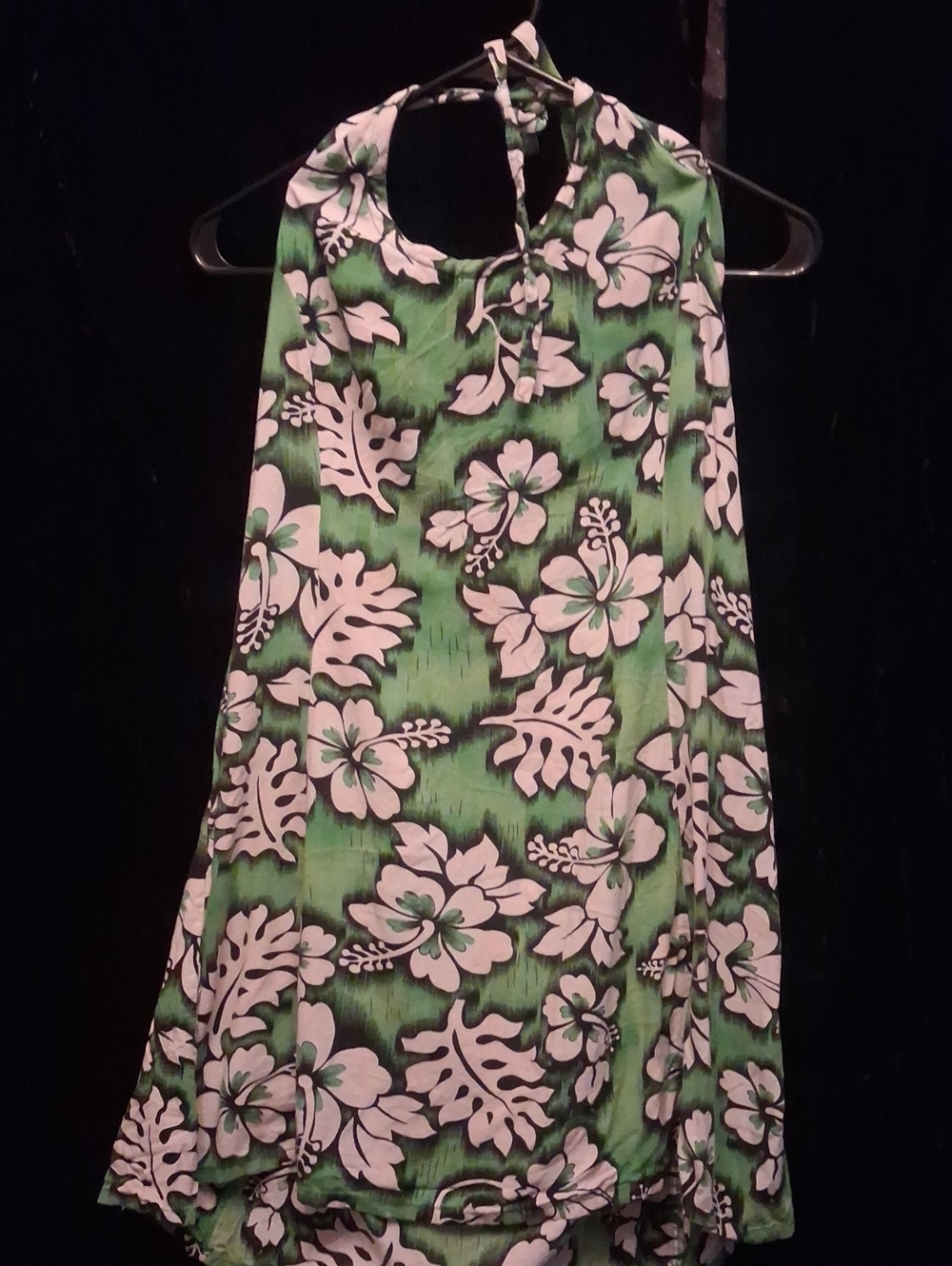 Girl's Green Hawaiian Floral Halter Dress